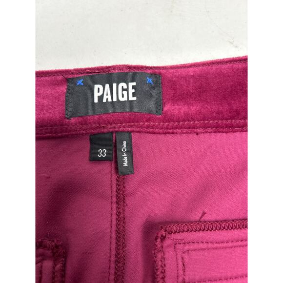 Paige Women's Leenah Velvet Flat Front Flared Trousers in Berry Jam. Size 33 - Picture 6 of 8
